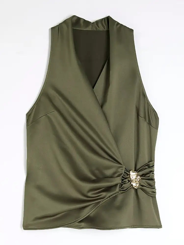 Surplice Sleeveless Top and Pants Set