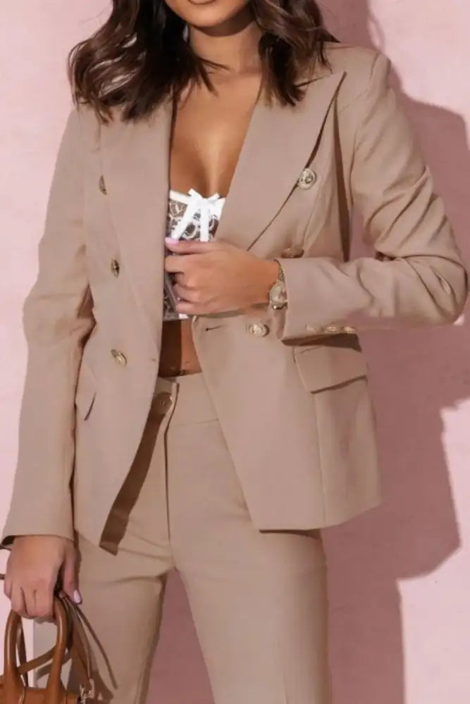 Tailored Blazer & Pants Set - Pink | light brown double-breasted pantsuit gold