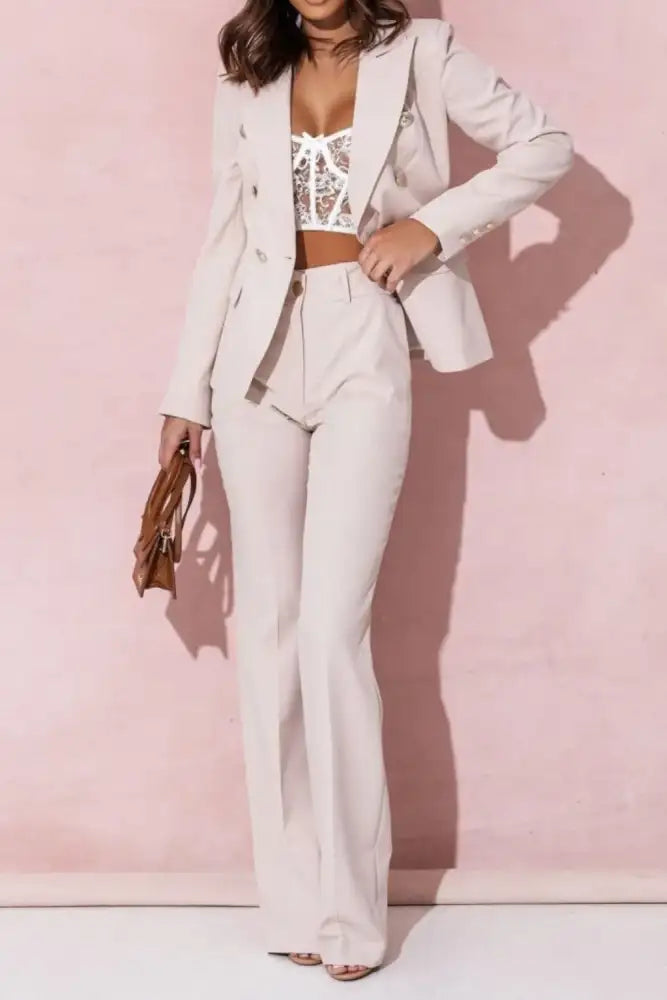 Tailored Blazer & Pants Set - Pink | woman light beige double-breasted pantsuit