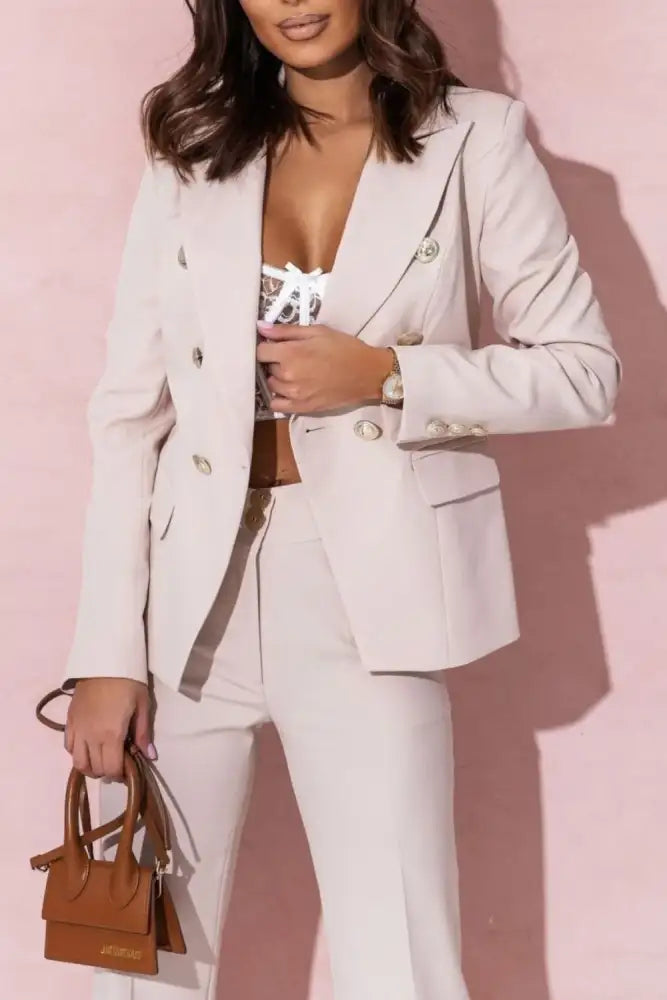 Tailored Blazer & Pants Set - Pink | woman light beige double-breasted pantsuit