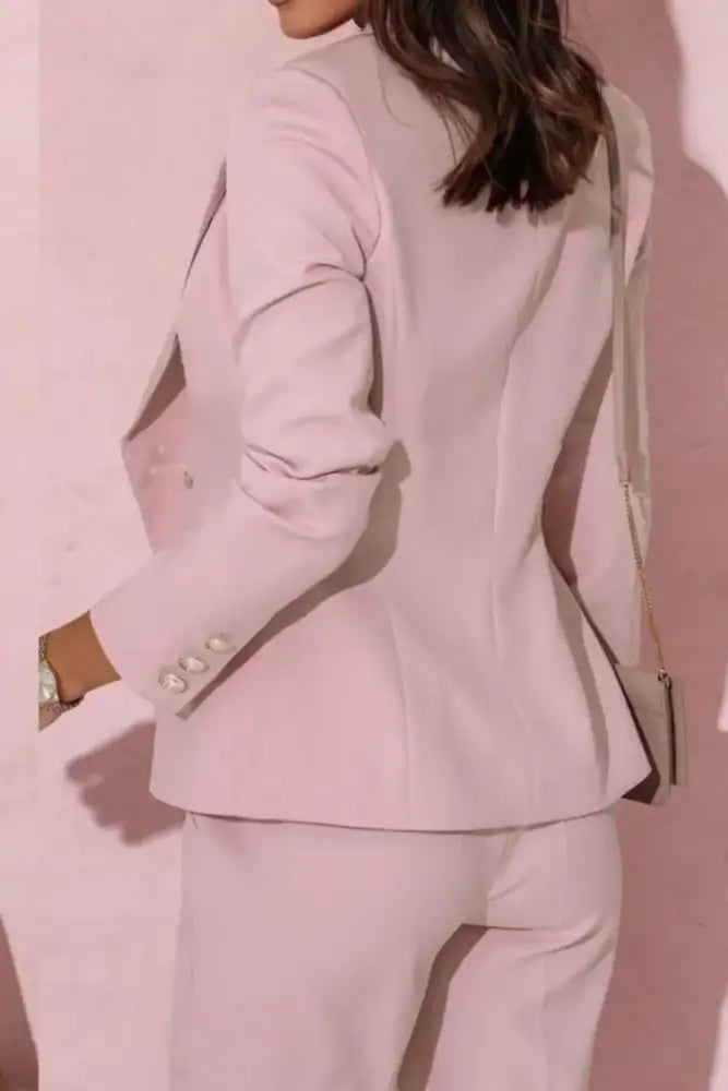 Tailored Blazer & Pants Set - Pink | person light pink pantsuit blazer