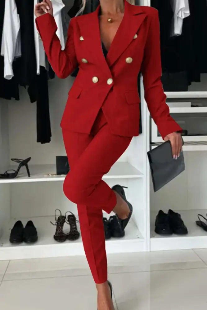 Tailored Blazer & Pants Set - Pink | women’s red double-breasted suit gold