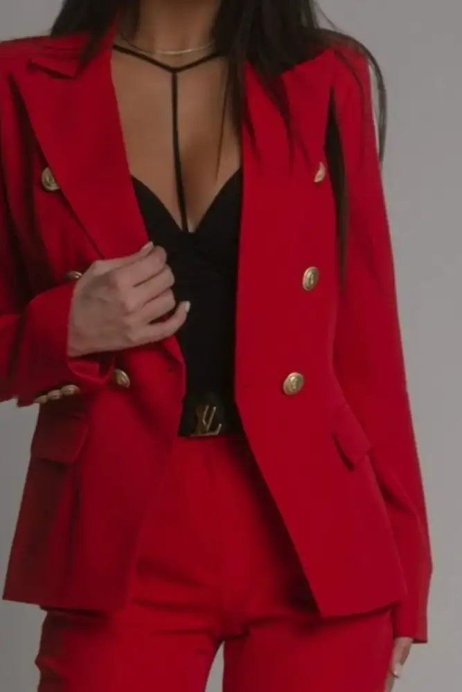 Tailored Blazer & Pants Set - Pink | stylish red pantsuit double-breasted blazer