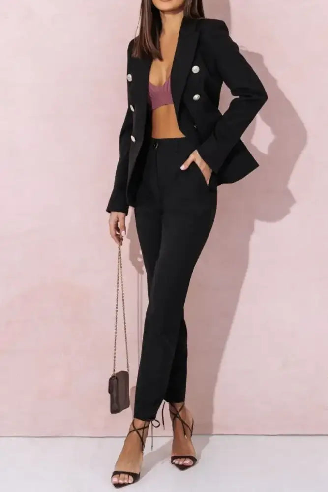 Tailored Blazer & Pants Set - Pink | woman’s black double-breasted blazer trousers