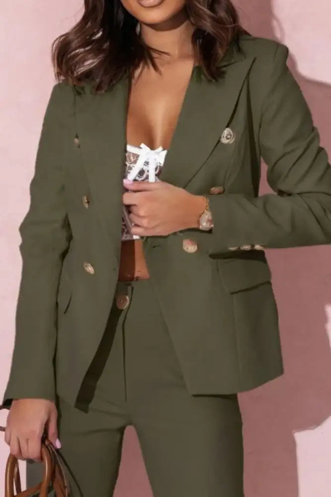 Tailored Blazer & Pants Set - Pink | women’s olive green double-breasted pantsuit