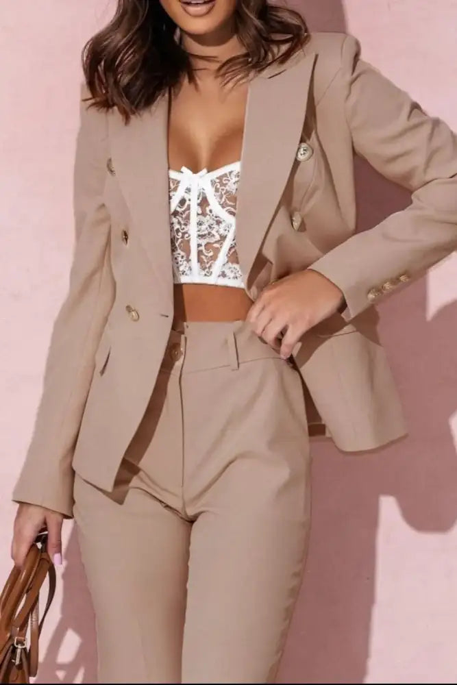 Tailored Blazer & Pants Set - Pink | woman’s beige double-breasted blazer trousers
