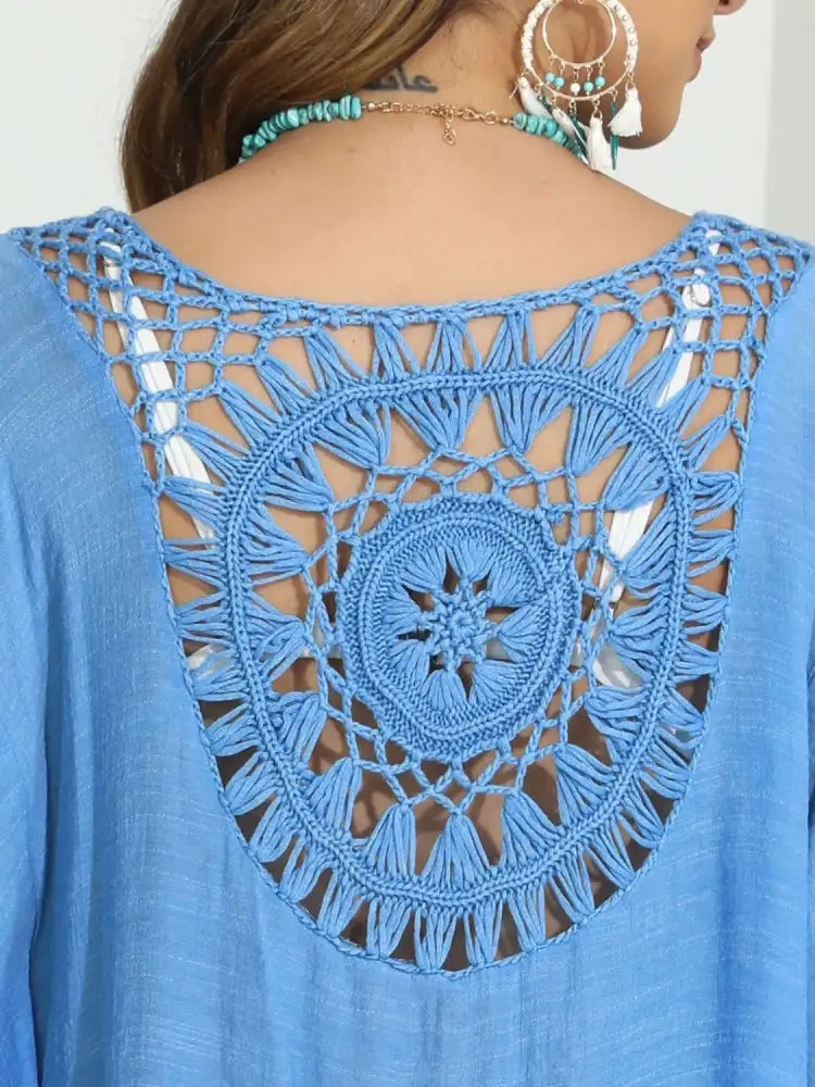 Tassel Crochet Round Neck Cover-Up