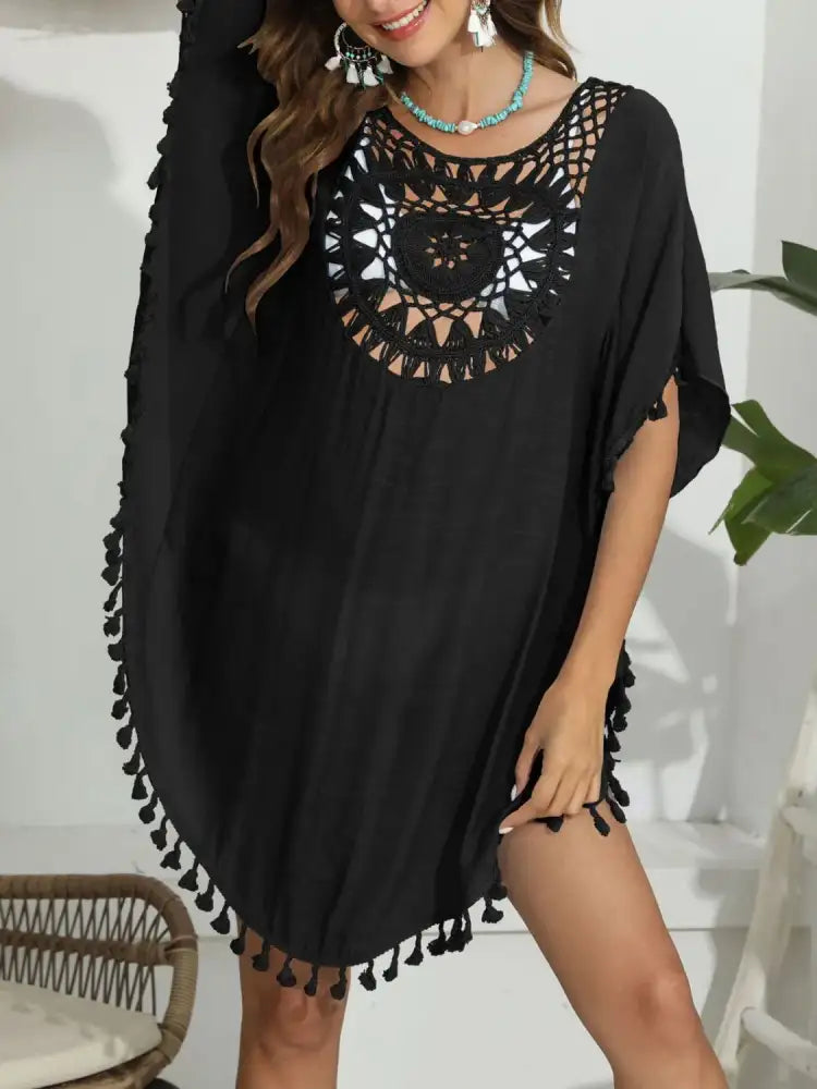 Tassel Crochet Round Neck Cover-Up