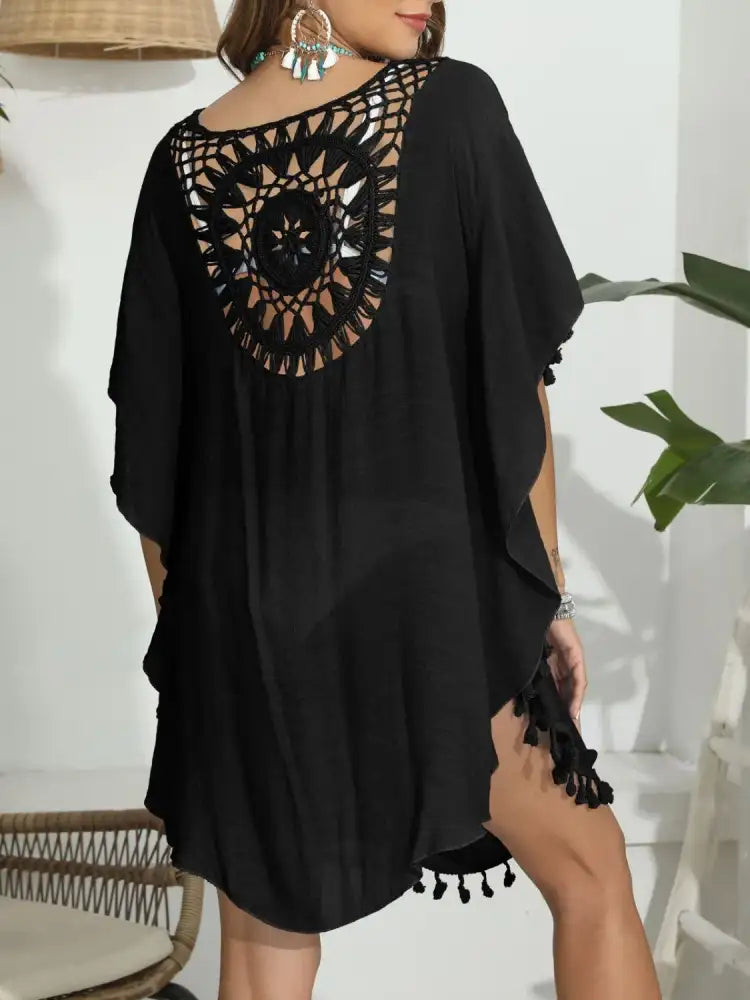 Tassel Crochet Round Neck Cover-Up