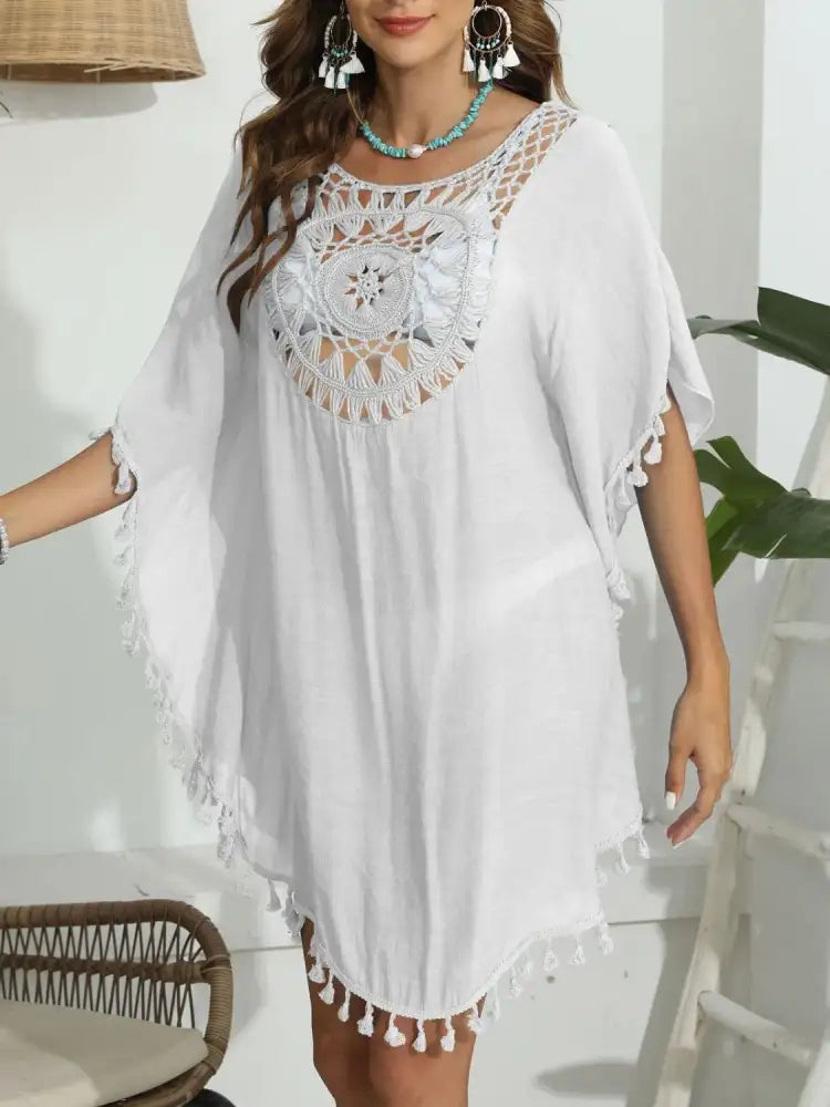 Tassel Crochet Round Neck Cover-Up
