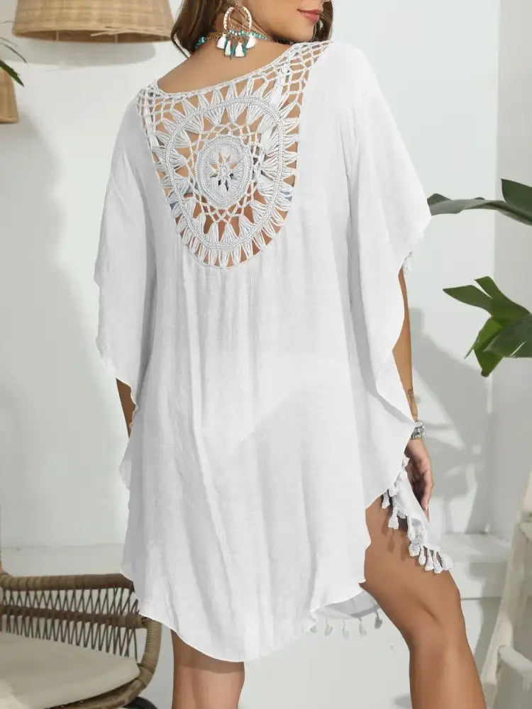 Tassel Crochet Round Neck Cover-Up
