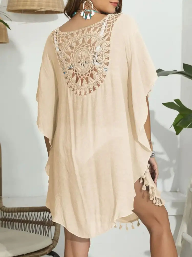 Tassel Crochet Round Neck Cover-Up