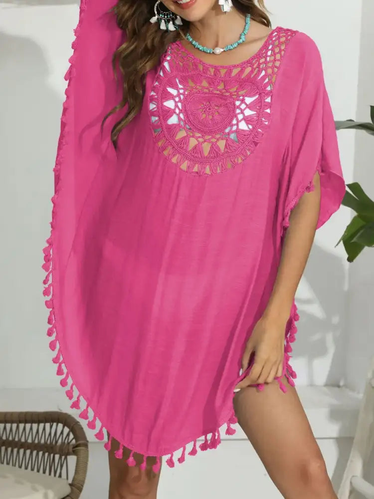 Tassel Crochet Round Neck Cover-Up