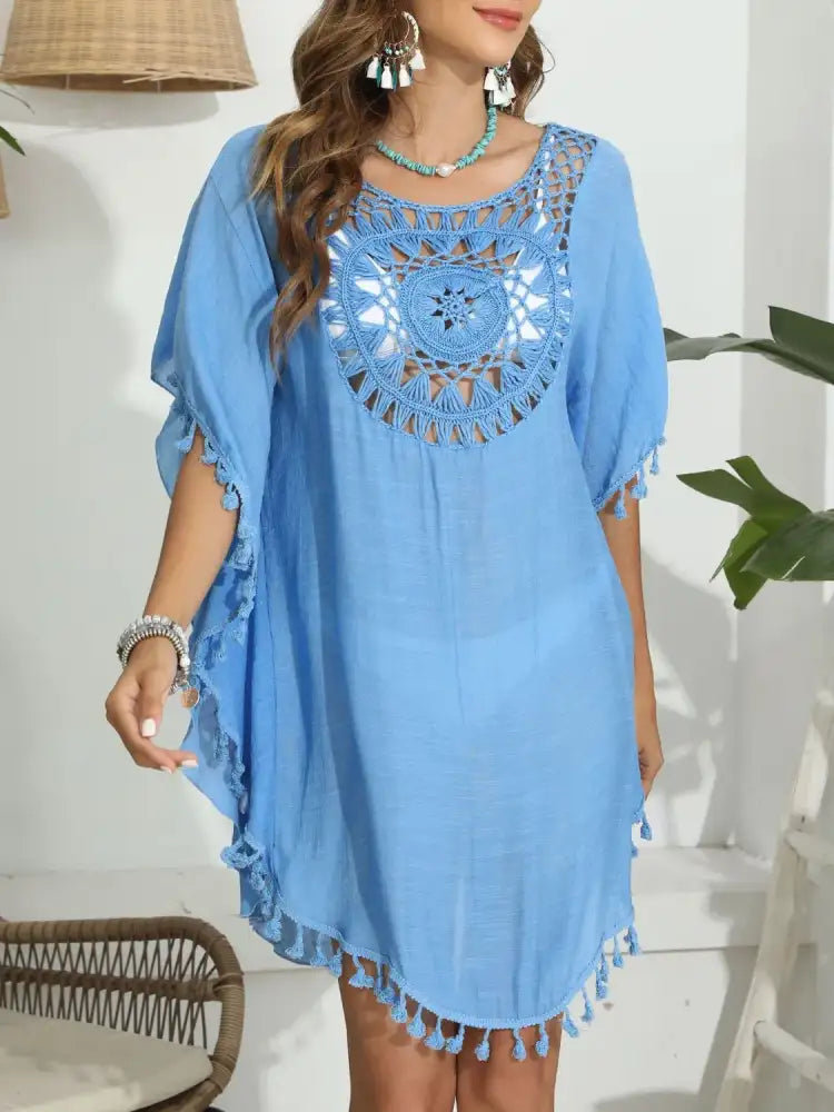 Tassel Crochet Round Neck Cover-Up