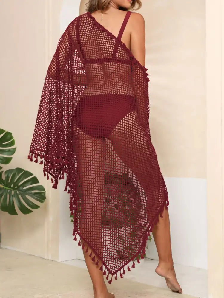 Tassel Openwork Open Front Cover-Up