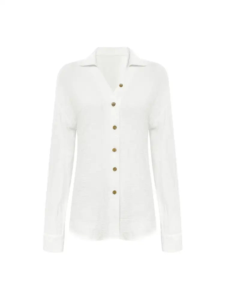 Texture Button Down Side Slit Long Sleeve Shirt