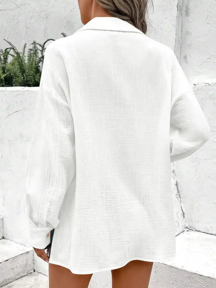 Texture Button Down Side Slit Long Sleeve Shirt