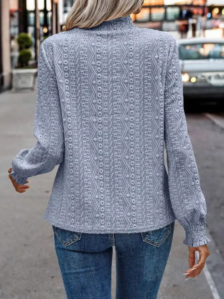 Texture Mock Neck Long Sleeve Blouse