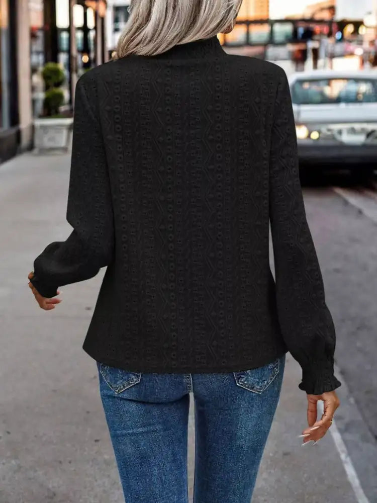 Texture Mock Neck Long Sleeve Blouse