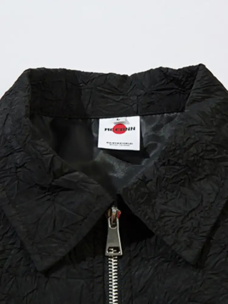 Textured Bomber Collared Neck Zip Up Jacket