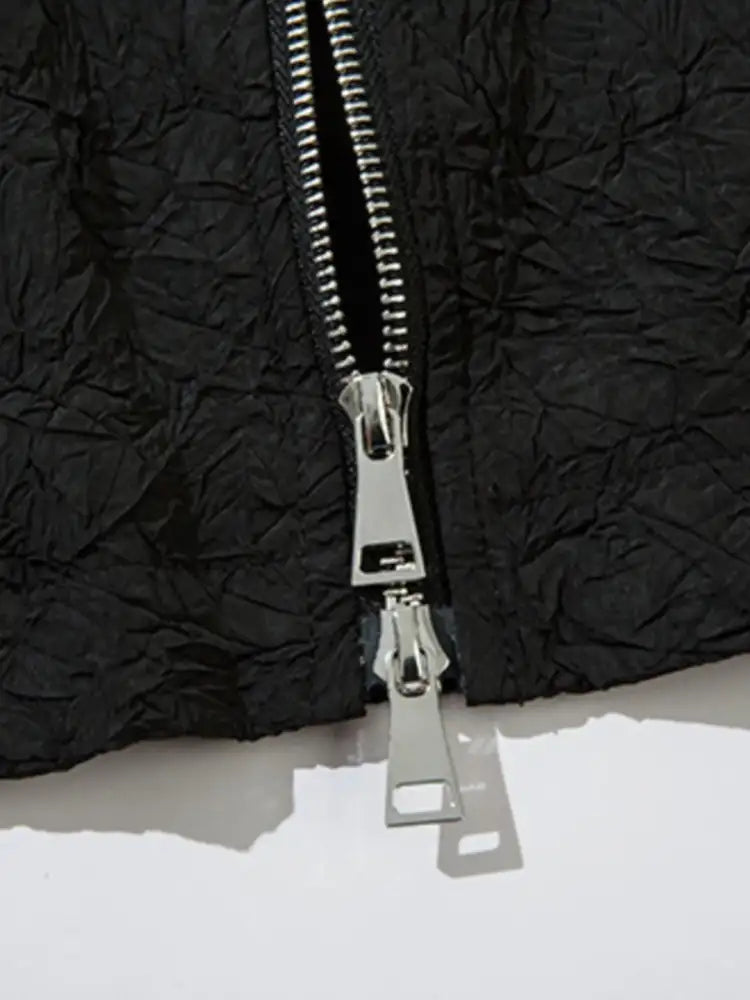 Textured Bomber Collared Neck Zip Up Jacket