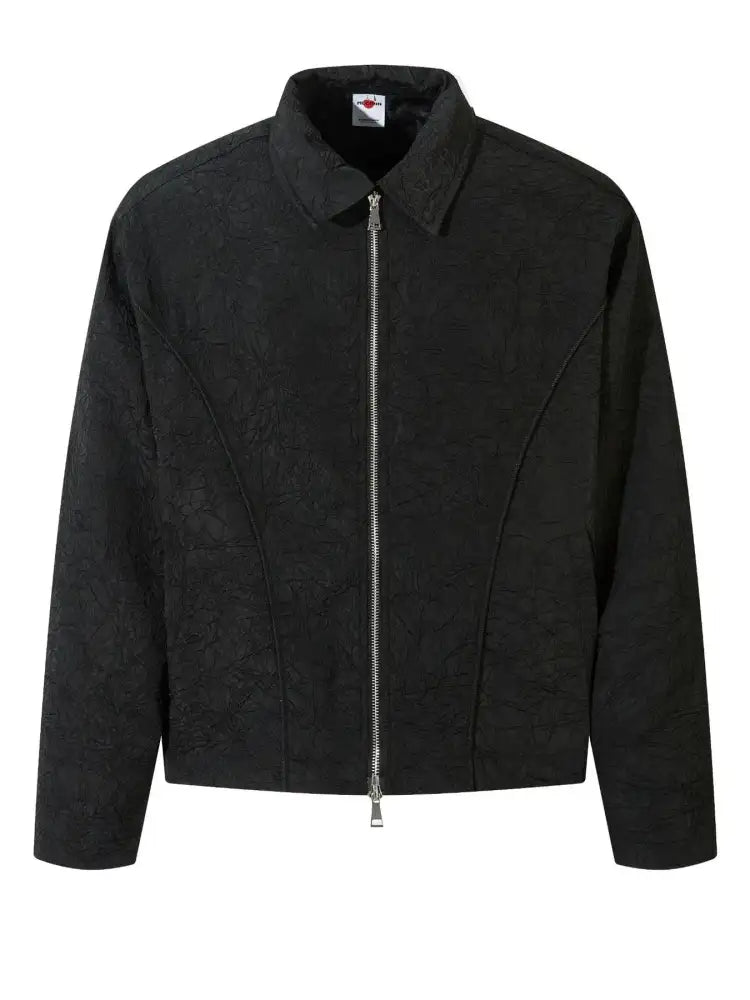 Textured Bomber Collared Neck Zip Up Jacket