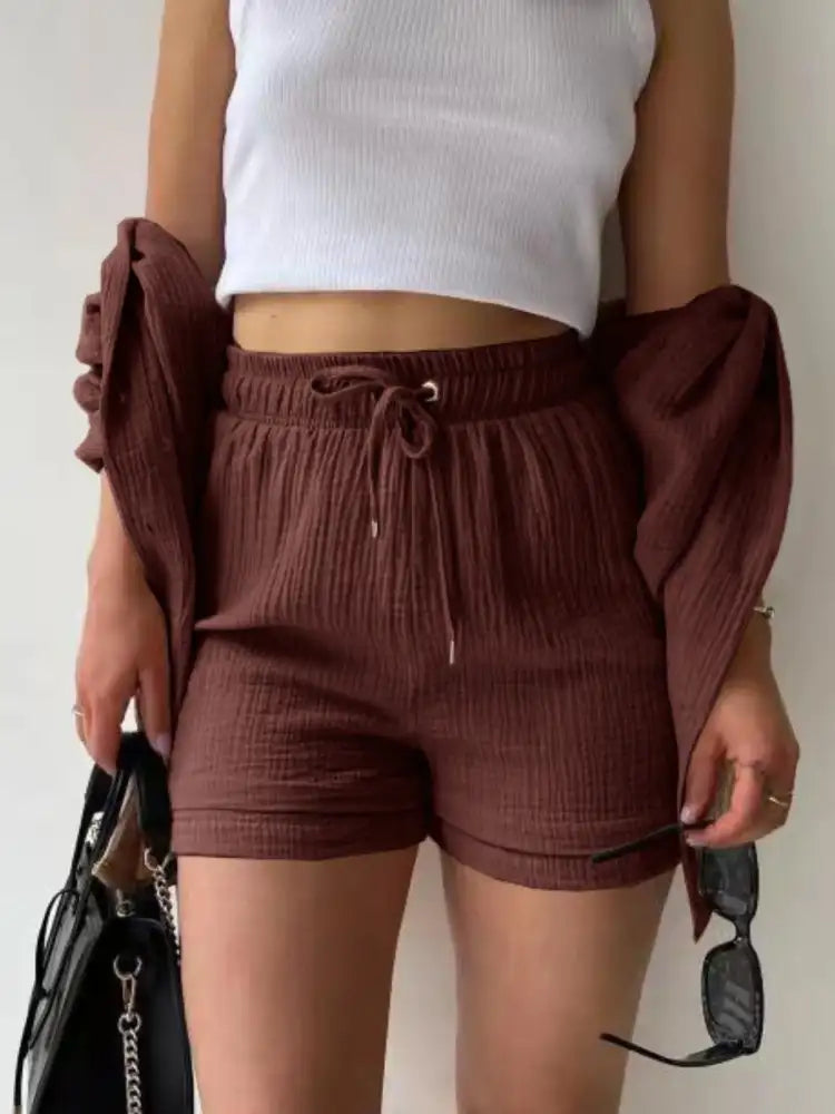 Textured Button Up Shirt and Shorts Set