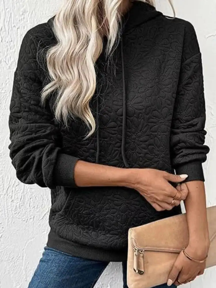 Textured Floral Quilted Hoodie