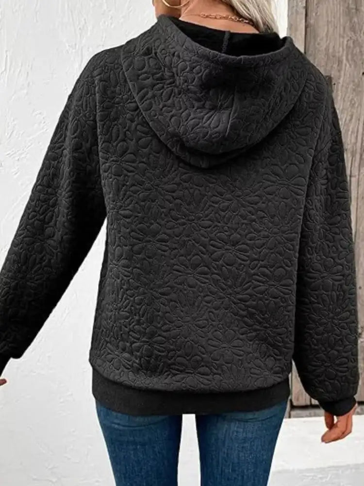 Textured Floral Quilted Hoodie