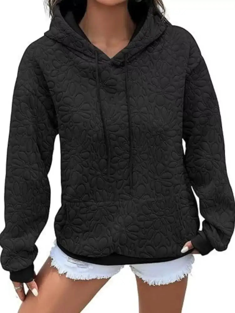 Textured Floral Quilted Hoodie