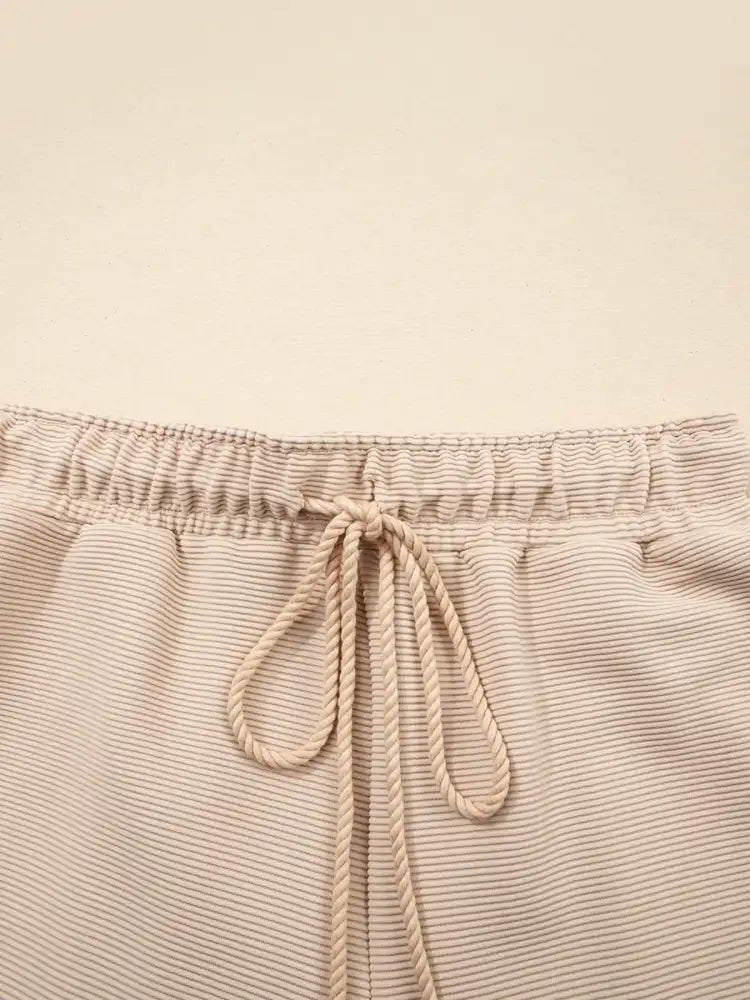 Textured Half Zip Kangaroo Pocket Top and Drawstring Shorts Set