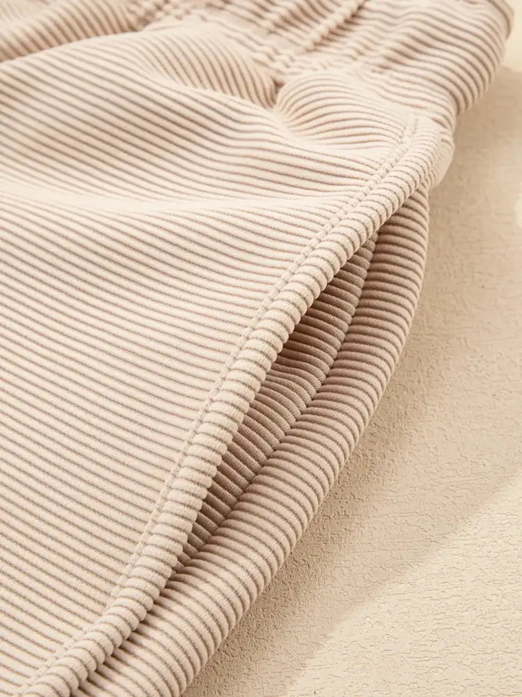 Textured Half Zip Kangaroo Pocket Top and Drawstring Shorts Set