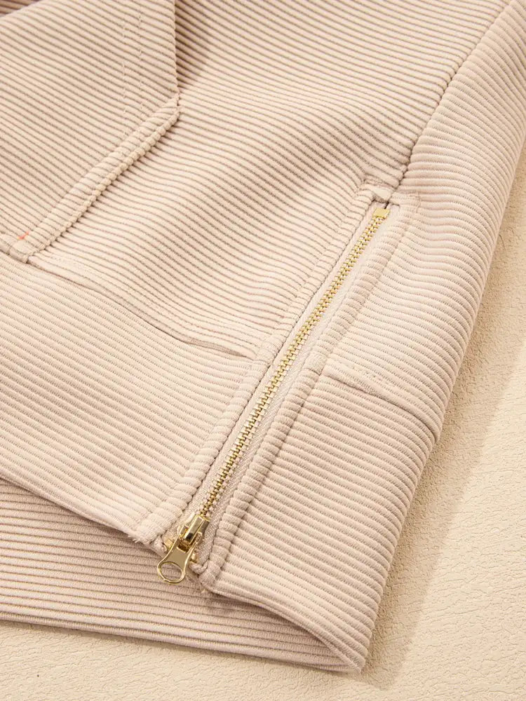 Textured Half Zip Kangaroo Pocket Top and Drawstring Shorts Set