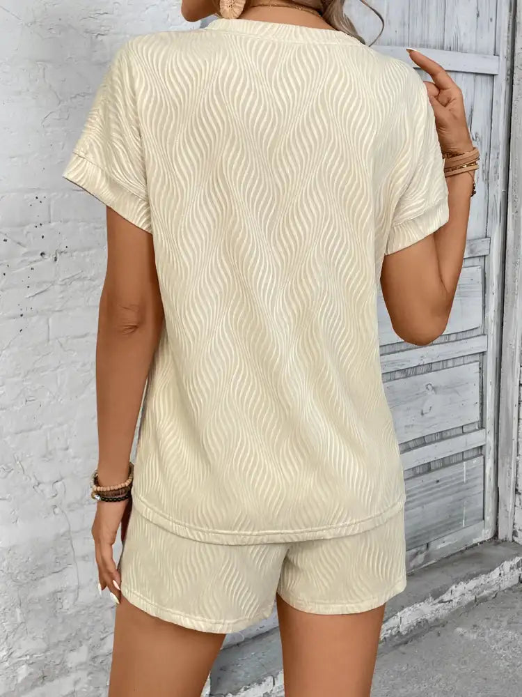 Textured Knit Round Neck Top and Shorts Set