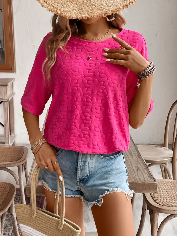 Textured Round Neck Oversized T-Shirt