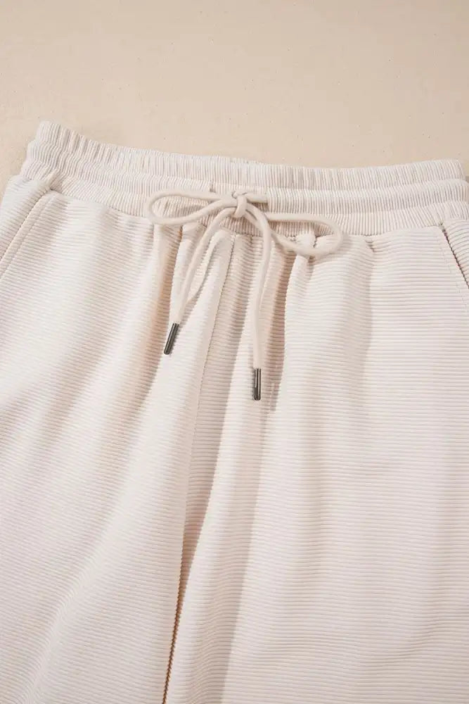 Textured Ruffled Sleeve Zipped Top and Wide Leg Pants Set