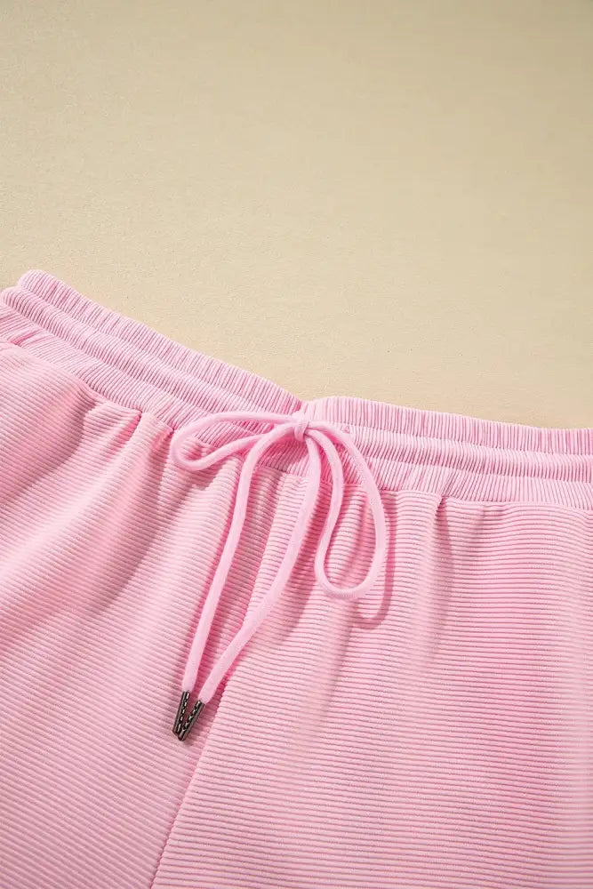 Textured Ruffled Sleeve Zipped Top and Wide Leg Pants Set