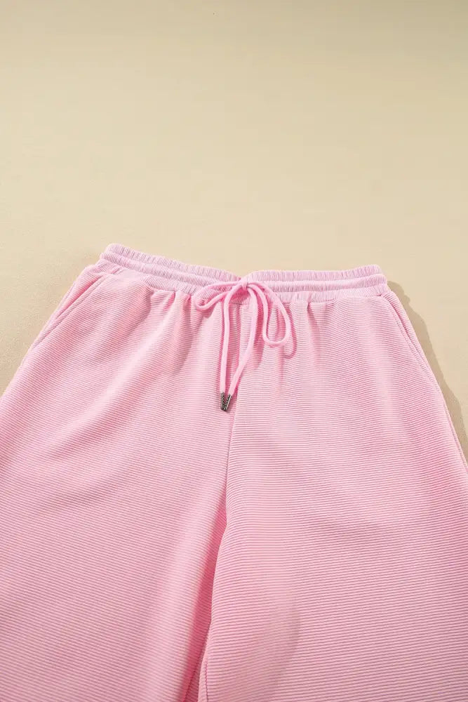 Textured Ruffled Sleeve Zipped Top and Wide Leg Pants Set