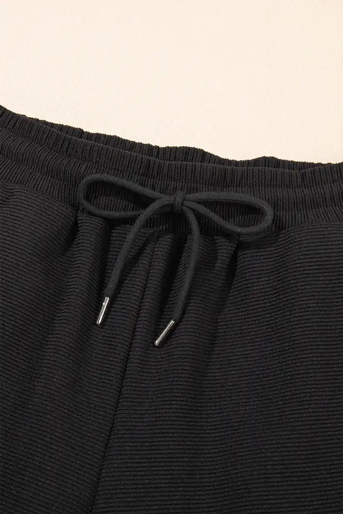 Textured Ruffled Sleeve Zipped Top and Wide Leg Pants Set