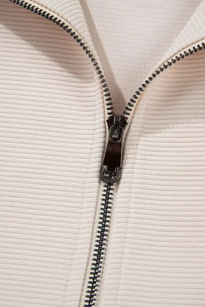 Textured Ruffled Sleeve Zipped Top and Wide Leg Pants Set