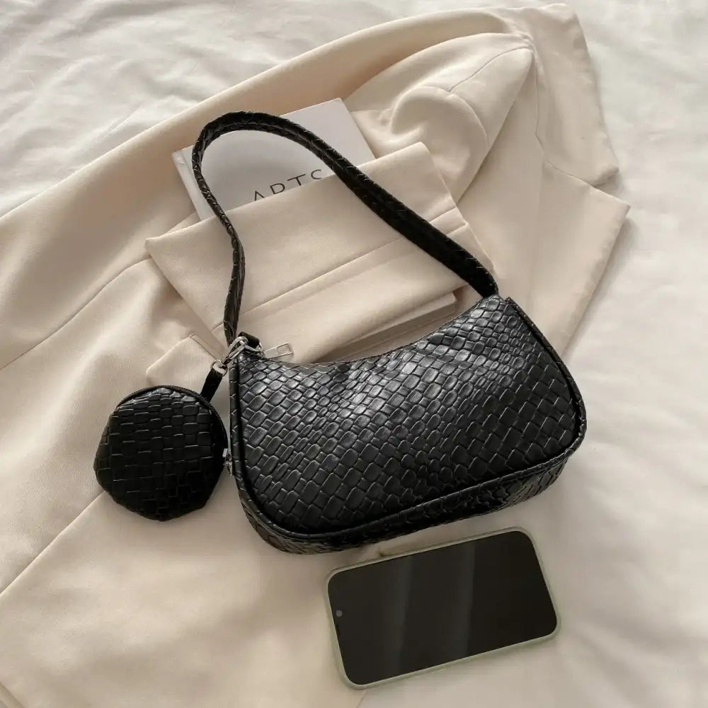 Textured Shoulder Bag with Pouch