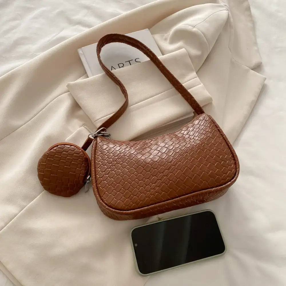 Textured Shoulder Bag with Pouch