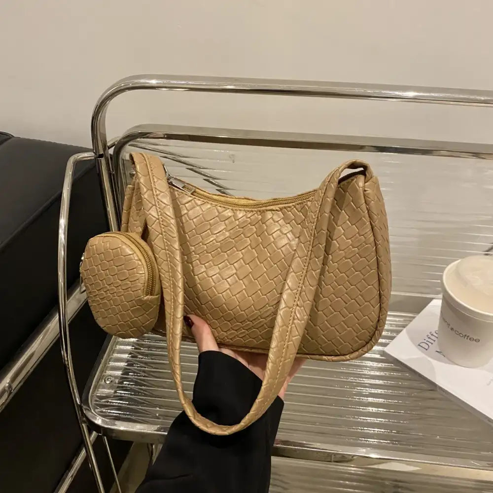 Textured Shoulder Bag with Pouch