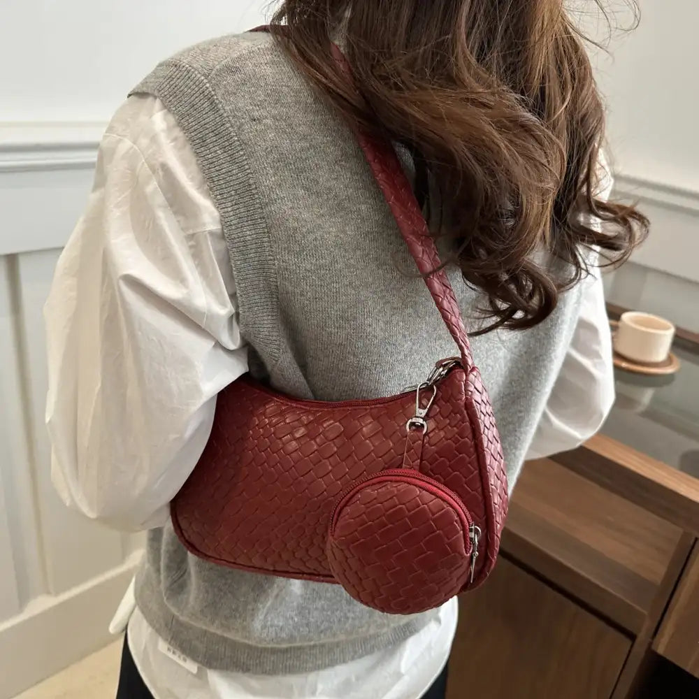 Textured Shoulder Bag with Pouch