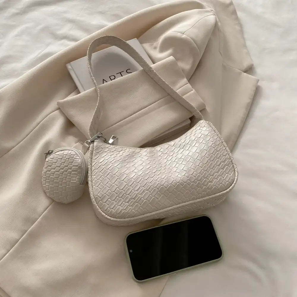 Textured Shoulder Bag with Pouch