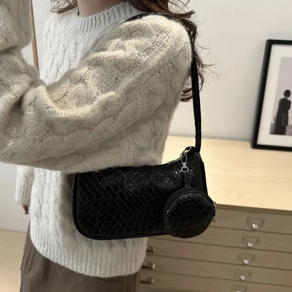 Textured Shoulder Bag with Pouch