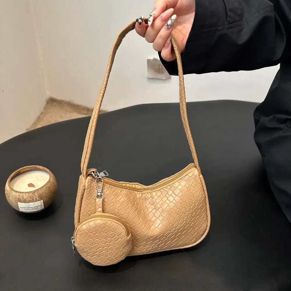 Textured Shoulder Bag with Pouch