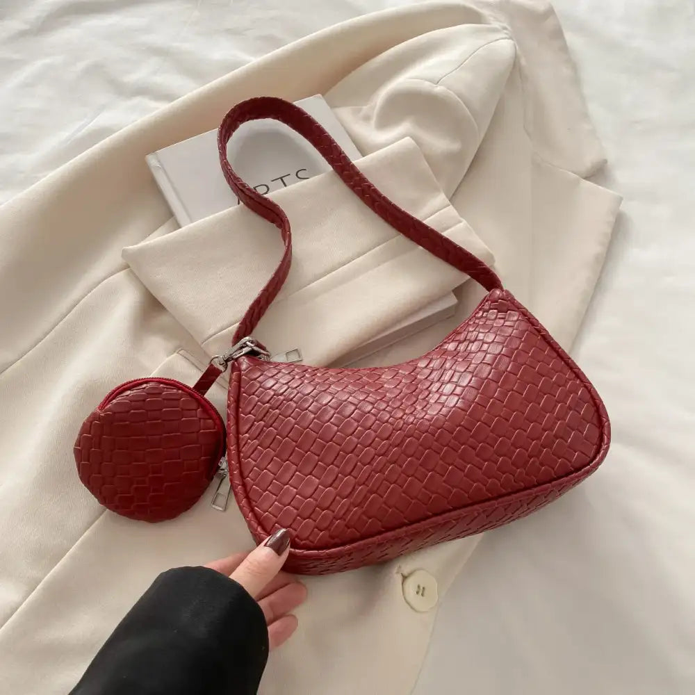 Textured Shoulder Bag with Pouch