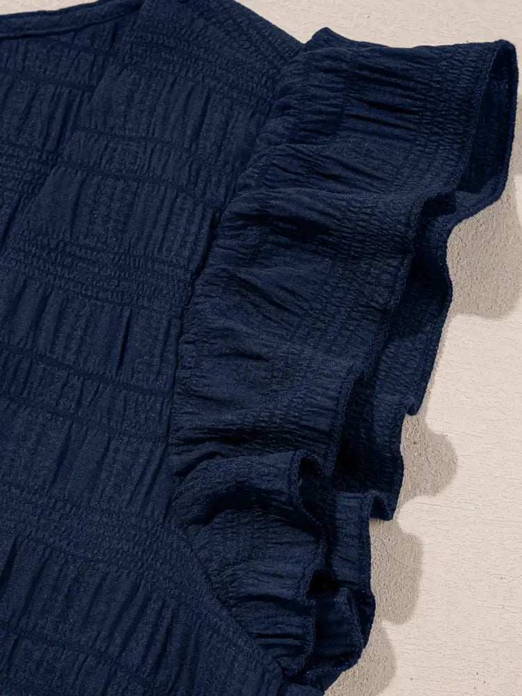 Textured Square Neck Top and Shirred High Waist Shorts Set