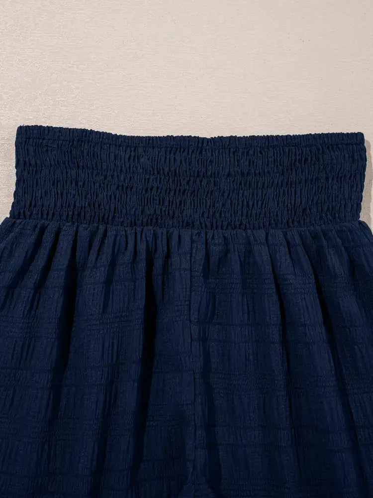 Textured Square Neck Top and Shirred High Waist Shorts Set